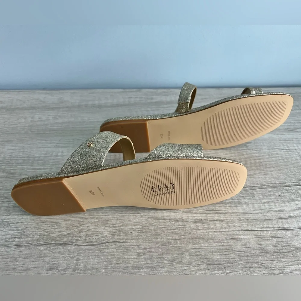 MICHAEL Michael Kors Jaida Leather Slides Sandals Pale Gold Size 9.5 - Picture 7 of 9
